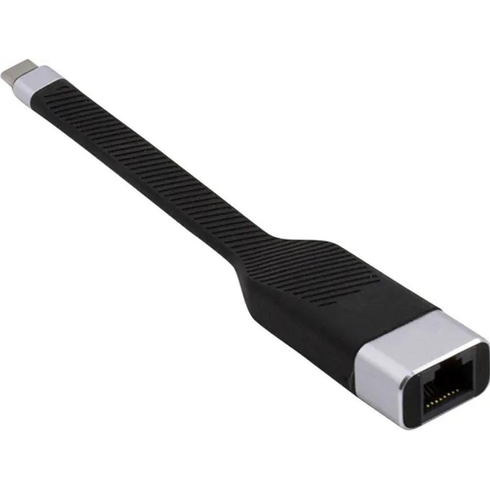 Thumbnail - Techly Short Flat USB-C Male to RJ45 (USB-C, RJ45 (1x)), Netzwerkadapter, Schwarz