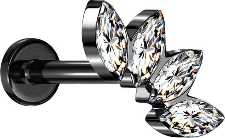 Immagine prodotto Star Piercing Micro Labret filo interno nero scomparti con quattro cristalli argento (Titanio, senza ottone)