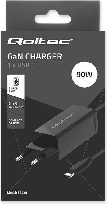 Produktbild Qoltec 52420 90-W-GaN-Superschnellladegerät | 5–20 V | 3–4 5 A | USB-C 3.1 (90 W)