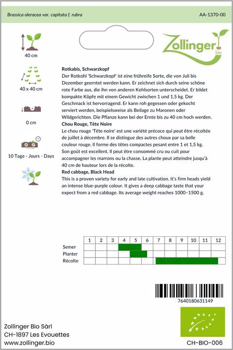 Immagine prodotto Zollinger Bio Cavolo rosso, testa nera