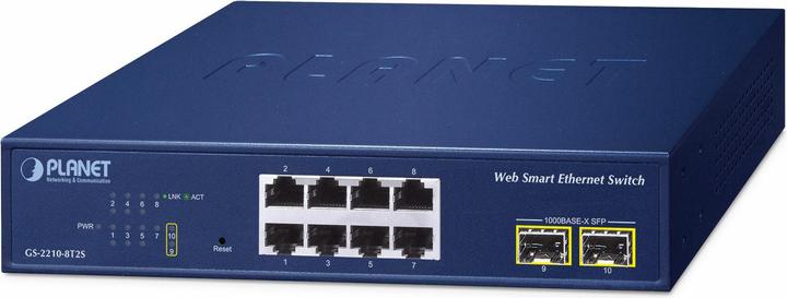 Immagine prodotto Planet Switch Web Smart Ethernet GS-2210-8T2S a 8 porte + 2 porte 1000X SFP (10 porte)