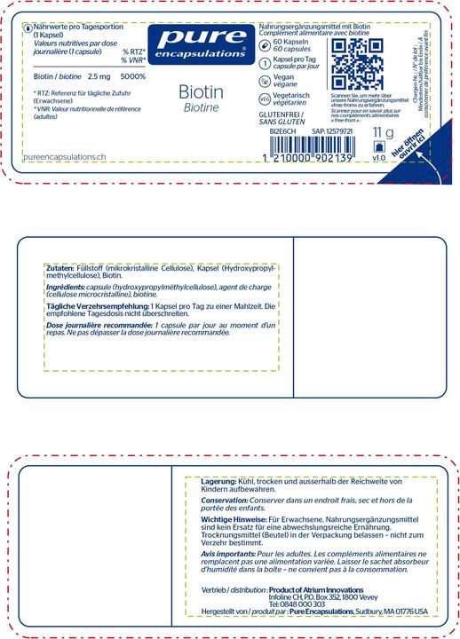 Actual product image Pure encapsulations Biotin capsules (60 Piece, Capsules, 26 g)