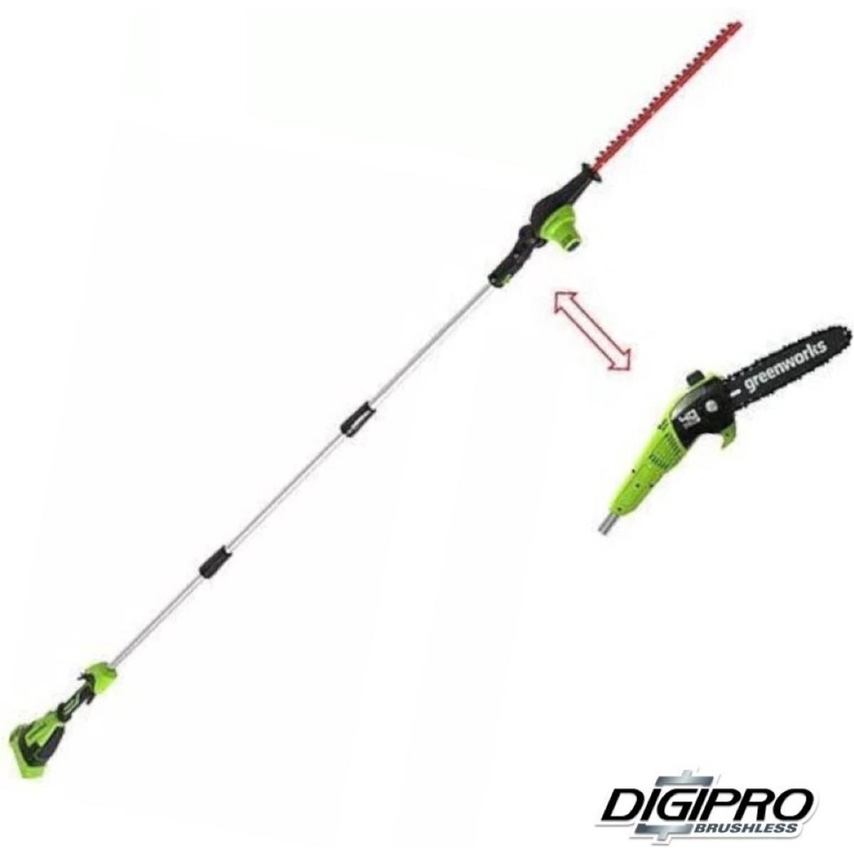 Greenworks, Tosasiepi, Tagliasiepi con asta di prolunga 24V GD40PSH - 1303907 (Batteria ricaricabile)
