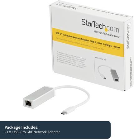 Produktbild StarTech USB-C To Gbe Adapter - Silver (USB, RJ45 (1x))