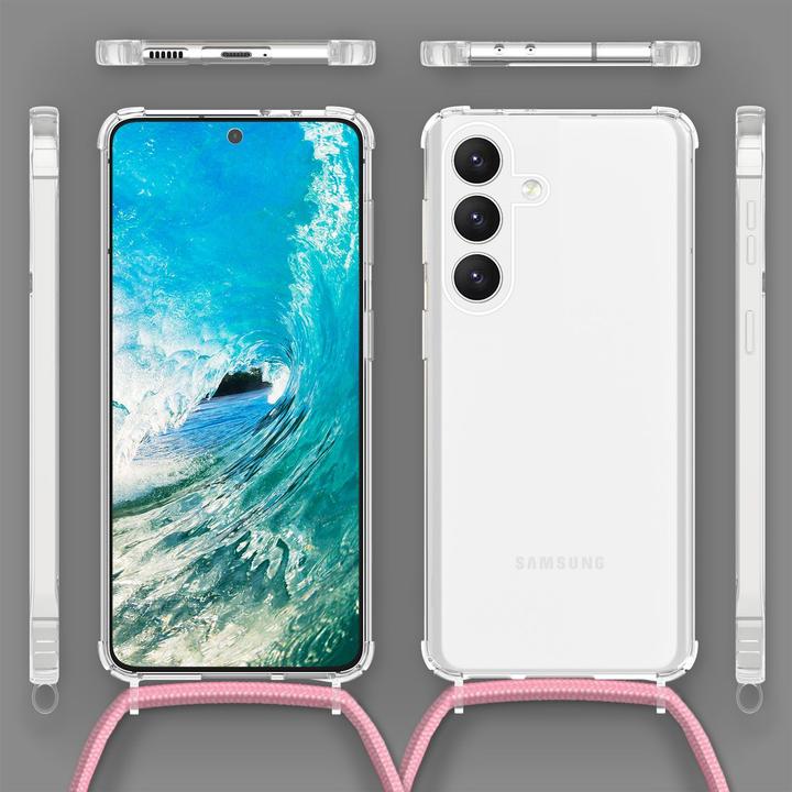 Actual product image Nalia Clear hybrid case with chain to hang around the neck