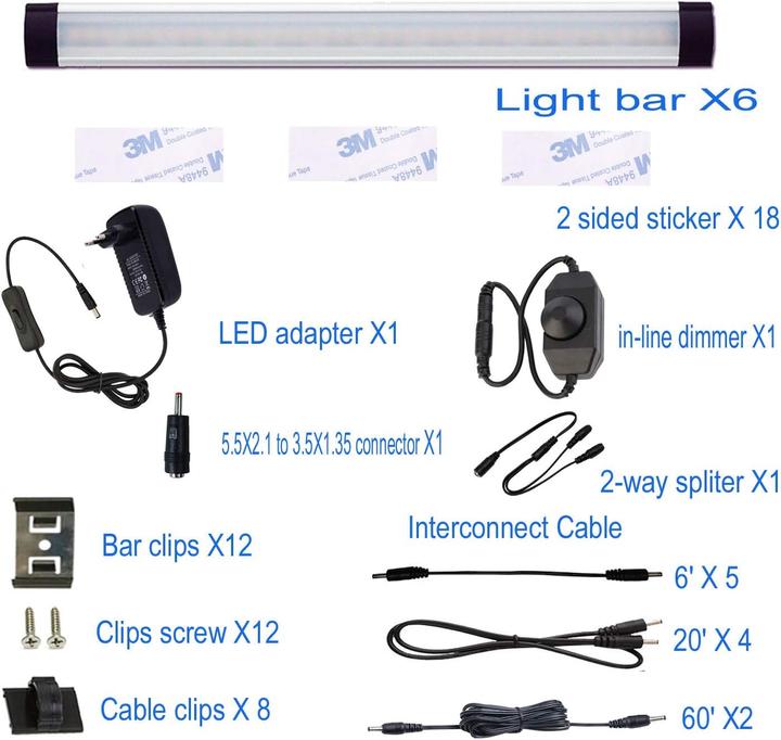 Produktbild Aiboo 6er-Set LED-Unterbauleuchte mit Schalter (1800 lm)