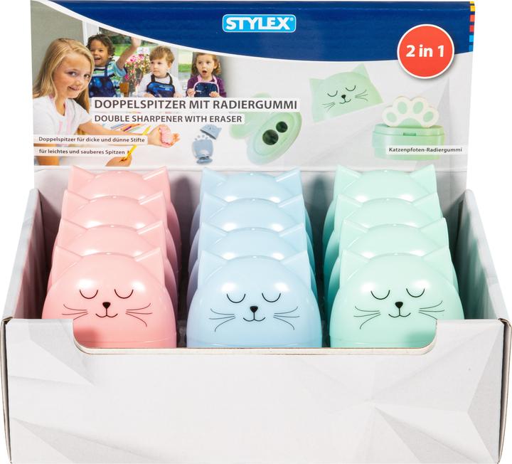 Roost Puntenslijper met gum 42600 Cat, 3 kleuren