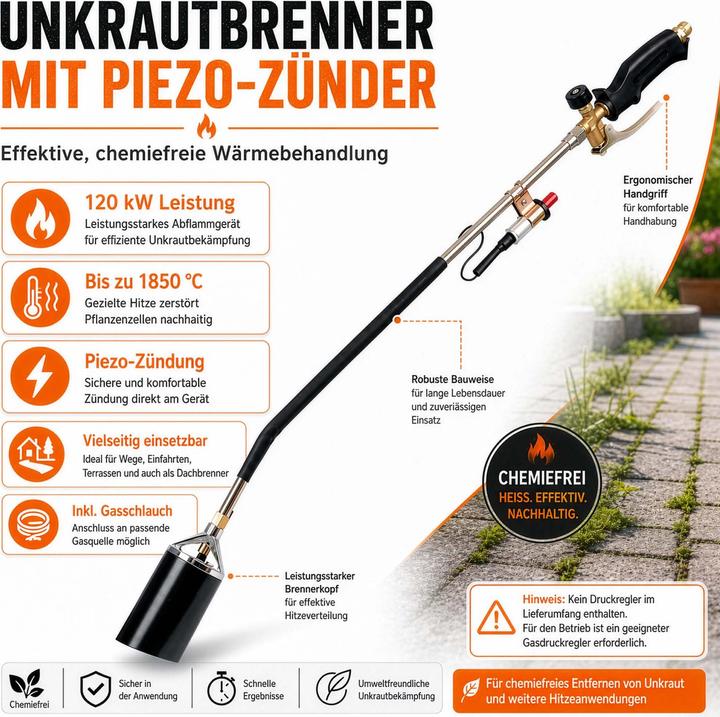 Produktbild Wiltec Unkrautbrenner Piezo Zünder bis 1850°C Abflammgerät Unkrautvernichter