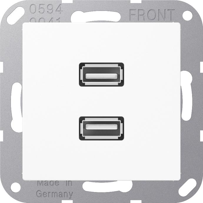 JUNG, Zubehör Schalterprogramm, Multimedia-Anschluss aws 2 x USB m.Tragring MA A 1153 WW
