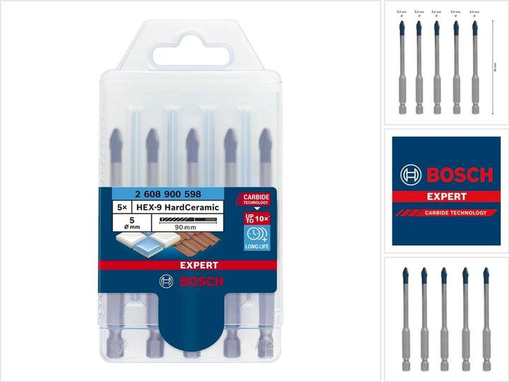 Produktbild Bosch Professional Zubehör EXPERT HEX-9 HardCeramic Dachziegel-Bohrer-Set, 5 mm, 5-tlg. (5 mm)