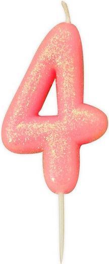 Creative Party Hellrosa Kerze mit Glitter Ziffer "4".