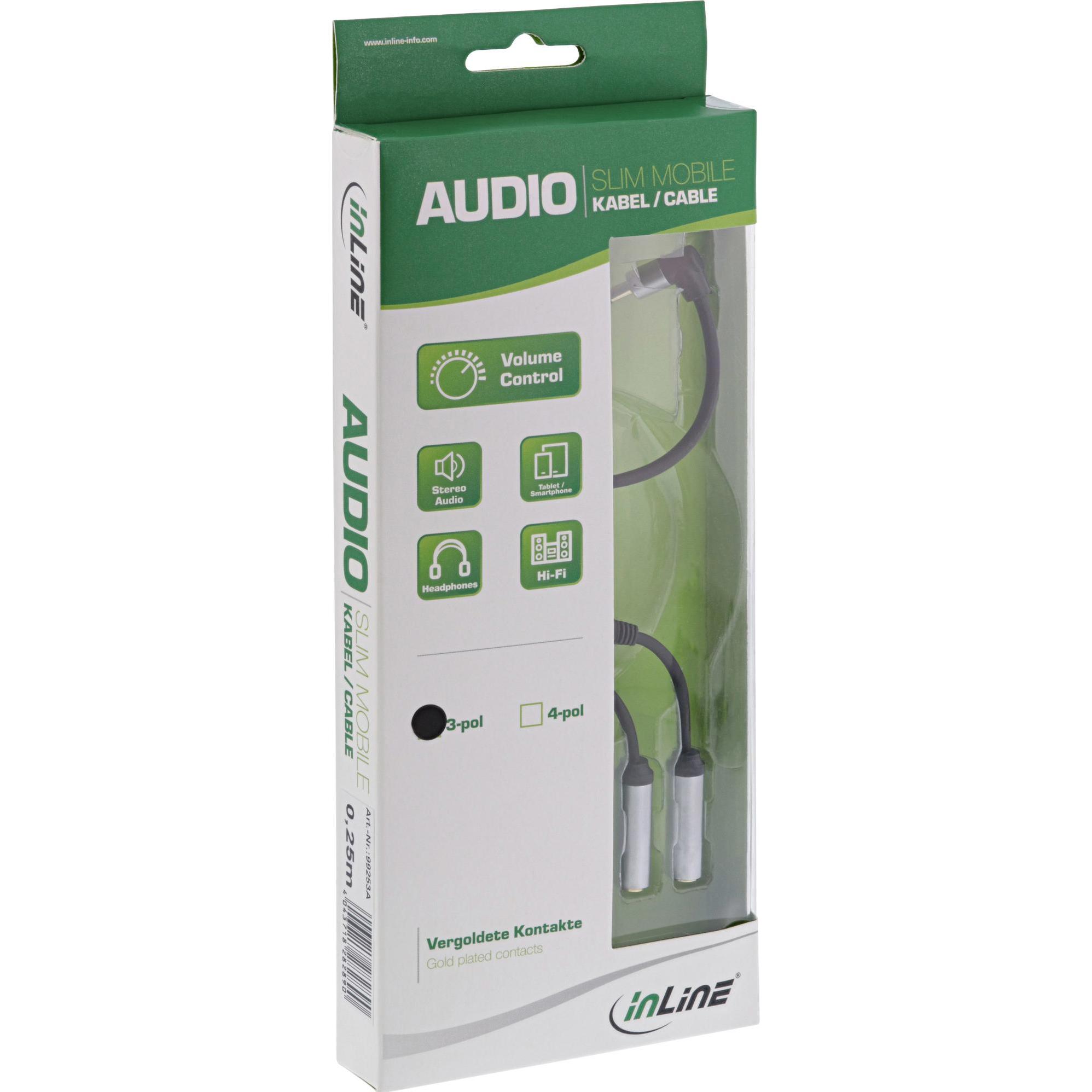 Thumbnail - InLine Slim Audio Y-Kabel Klinke 3 (0.25 m, 3.5mm Klinke (AUX)), Audio Kabel