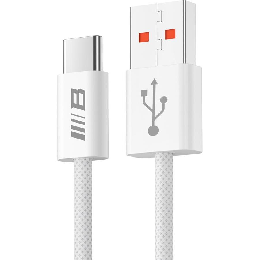 Blueo - Data Cable - USB-A to Type-C, Braided, Fast Charging, 6A - White (1.50 m), Cavo USB