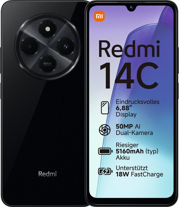 Produktbild Xiaomi Redmi 14C (128 GB, Midnight Black, 6.88", Dual SIM, 50 Mpx, 4G)