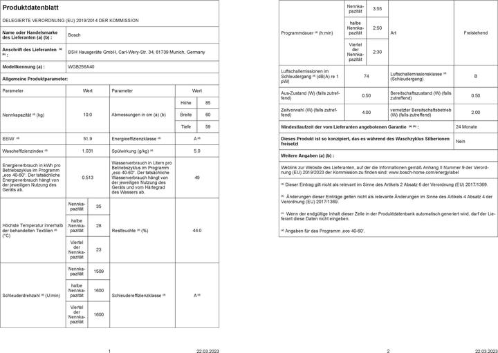 Actual product image Bosch Hausgeräte WGB256A40 (10 kg, Left)