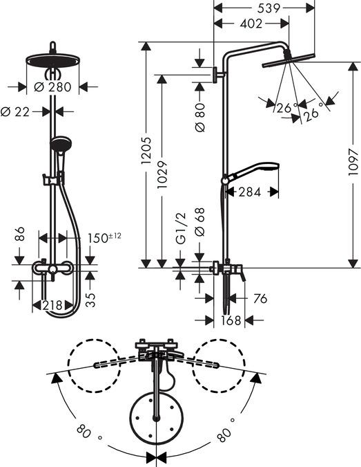 Image du produit hansgrohe HG Showerpipe CROMA SELECT 280 AIR 1JET DN 15, avec mitigeur chromé