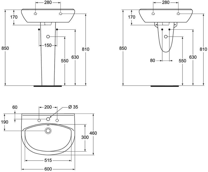 Produktbild Ideal Standard BASIN HUNG ULYSSE S 60X46 WHITE (460 mm, 600 mm)