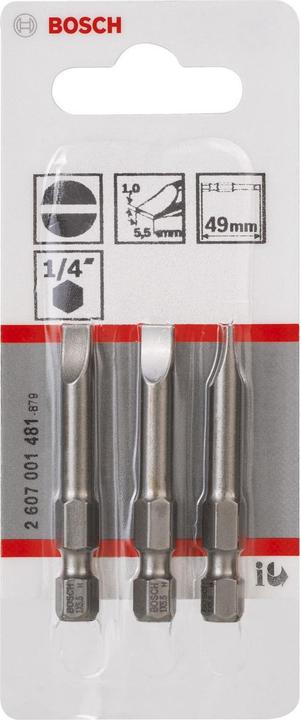 Produktbild Bosch Schrauberbit Extra-Hart S 1,0 x 5,5, 49 mm, 3er-Pack (Schraubschlitz)