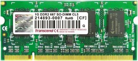 Produktbild Transcend 1Gb,DDR2,800MHz,SDRAM,200pin SODIMM (1 x 1GB, 800 MHz, DDR2-RAM, SO-DIMM)