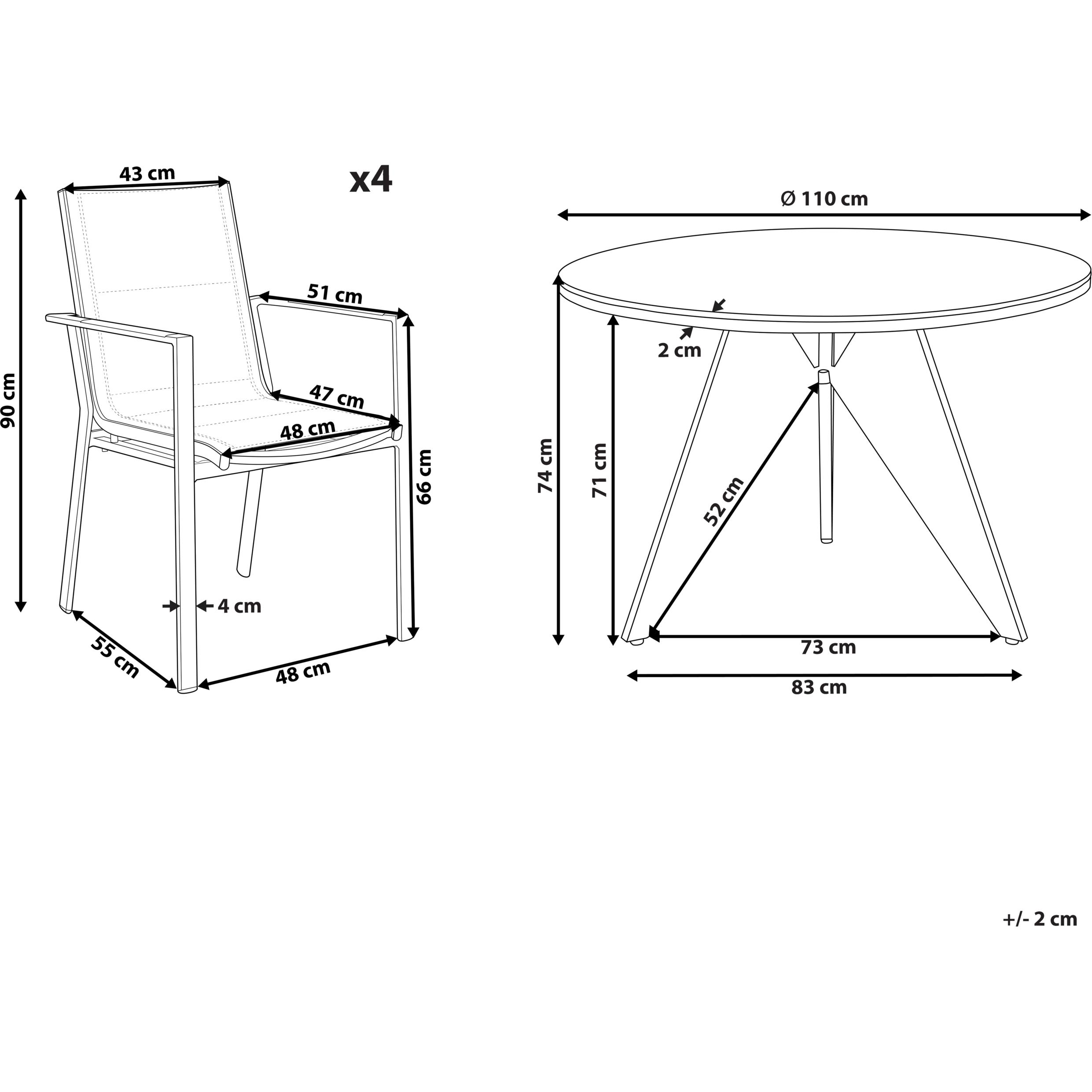 Thumbnail - Beliani, Gartentisch + Balkontisch, Gartenmöbel Set Aluminium schwarz / grau 4-Sitzer OLMETTO/BUSSETO (110 cm)
