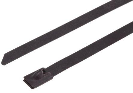 Produktbild RS PRO Roller ball tie S/S Coated 1000x7.9 Blk (Metallkabelbinder, 1000 mm, 100 Stk.)