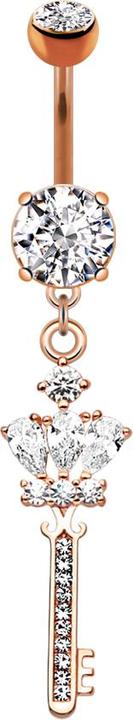 Immagine prodotto Star Piercing Banana in oro rosa con due sfere di cristallo e ciondolo in argento con chiave di re (Ottone, Acciaio chirurgico 316L)
