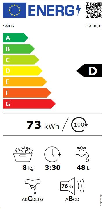 Energy Label Smeg LB1T80IT Front loading washing machine 8 kg 1000 rpm White (8 kg)