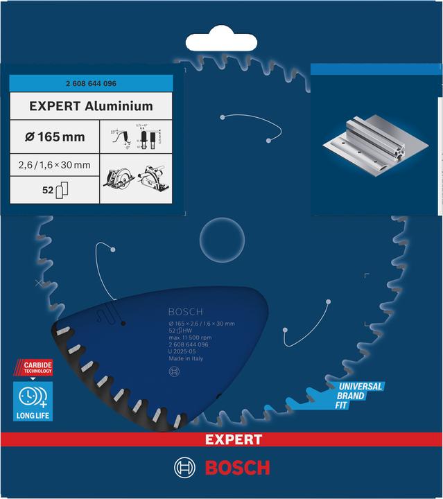 Immagine prodotto Bosch Professional Zubehör Lama circolare Expert per alluminio, 165 x 30 x 2,6 mm, 52