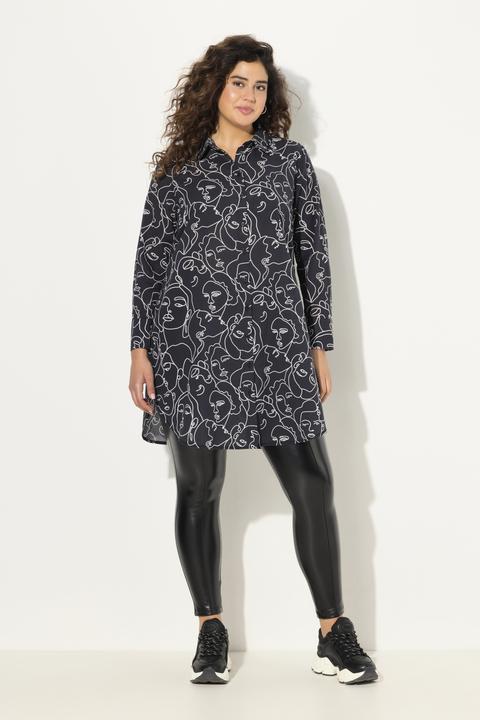 Produktbild Ulla Popken Longbluse, Gesichter, A-Linie, Hemdkragen, Langarm (50, 52)