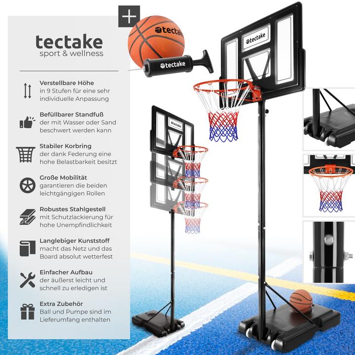 Immagine prodotto tectake Canestro da basket Dirk, altezza cesto 234 - 302 cm, con palla e pompa