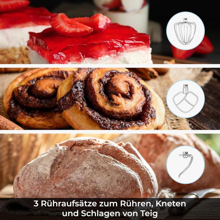 Image du produit KLAMER Küchenmaschine Classic 1400 W – 5,5 L Rührschüssel aus Edelstahl, Knet-, Rühr- & Schneeb… (1400 W, 5.50 l)