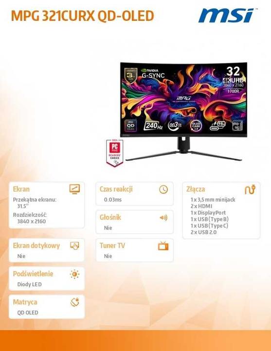 Produktbild MSI MPG 321CURX QD-OLED (3840 x 2160 Pixel, 31.50")