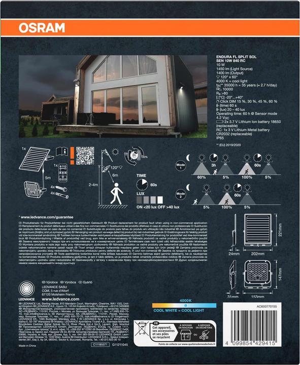 Produktbild Osram HOMELIGHTING 4099854429415 Endura Flood Split Solar Sensor 10W 840 Remote (1400 lm, IP65)