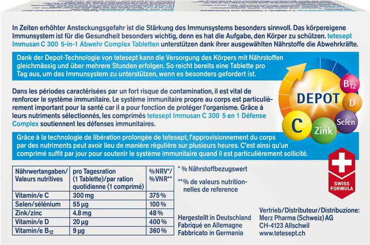Valori nutrizionali e ingredienti Tetesept Immusan C 300 (32 Pezzo/i, Pillole, 80 g)
