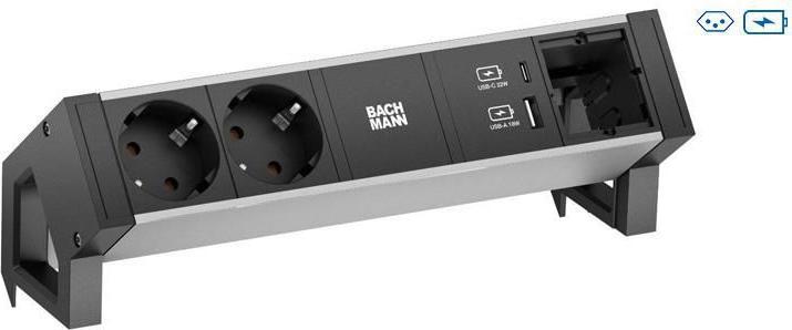 Produktbild Bachmann DESK2 ALU BLACK 2xCH T13 (2 x, Typ 13, 0.20 m)