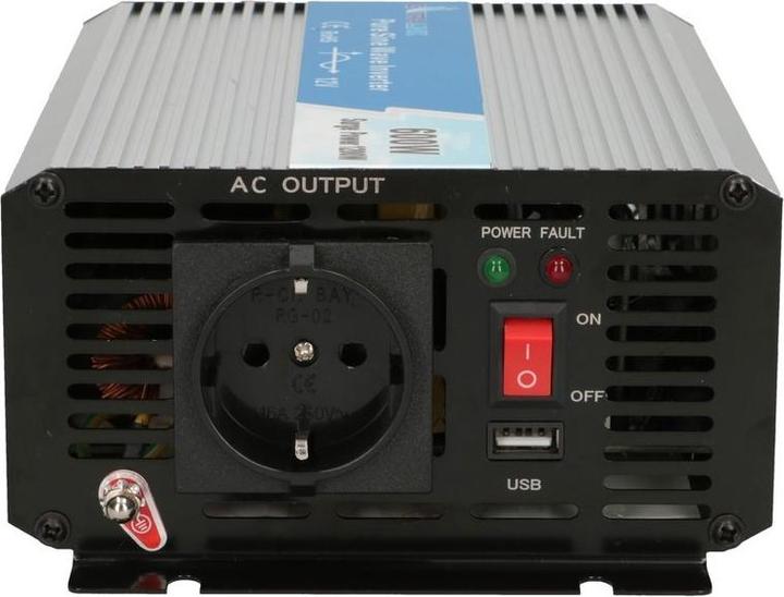 Produktbild Extralink VOLTAGE CONVERTER -,, PURE SINUS OPIP-600W power adapter/inverter Auto Aluminium, Black
