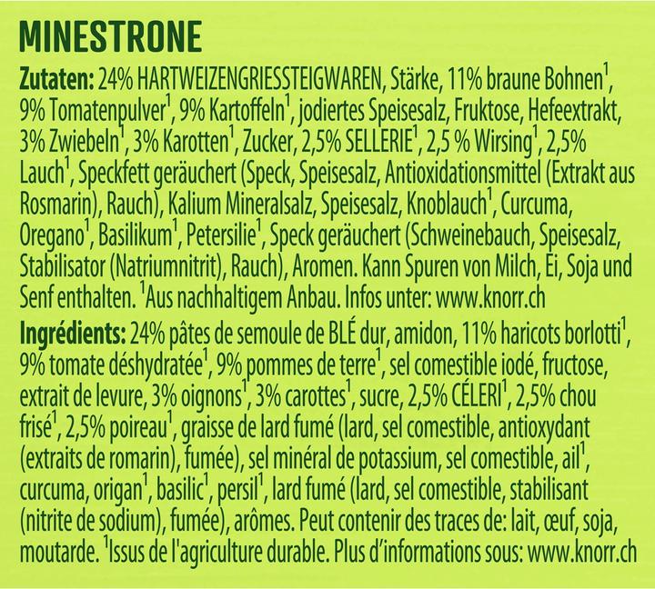 Valori nutrizionali e ingredienti Knorr Sacchetto di minestrone, zuppa classica dall'Italia con verdure e fagioli fini, pasto pronto