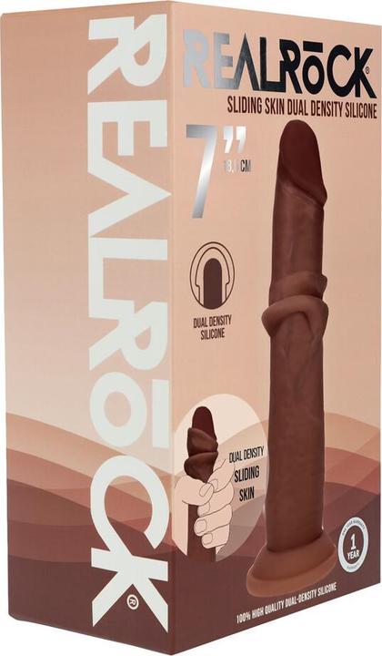 Produktbild RealRock Dual Density Silicone Realistic Sliding Skin Dildo - 7 / 18,5 cm - Brown