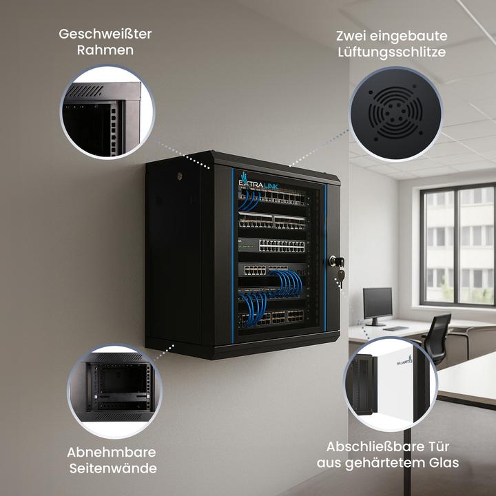 Image du produit Extralink 9U 600X450 WALL-MOUNTED RACKMOUNT CABINET BLACK Rack monté au mur (9 HE, Rack 19 pouces)