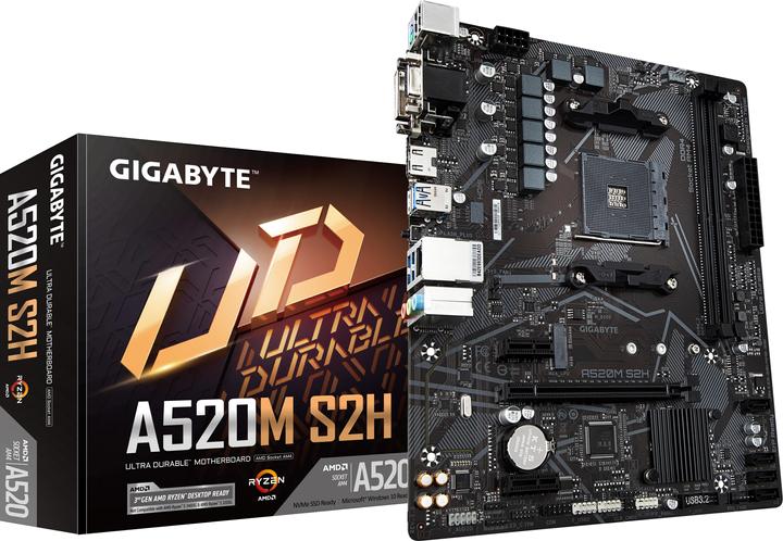 Image du produit Gigabyte A520M S2H 1.0 Famille de processeurs AMD, socket AM4 (AM4, AMD A520, mATX)