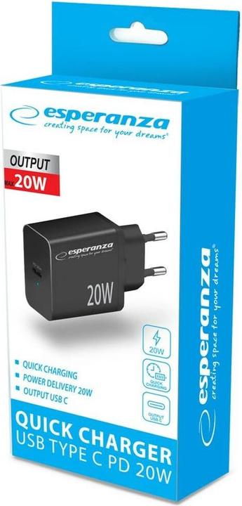 Image du produit Esperanza EZC104K Chargeur secteur 20W noir (20 W, 1 portion)