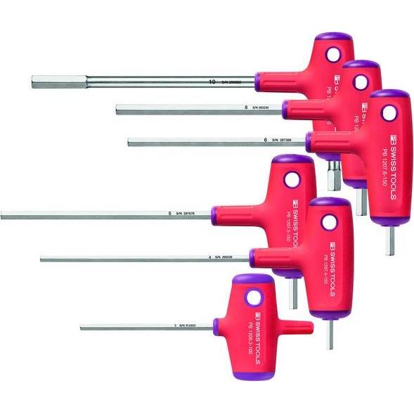 PB Swiss Tools, Schraubenzieher, Schraubendreher-Satz für Innen-Sechskant, mit Quergriff 6-teilig, verchromt, Anzahl