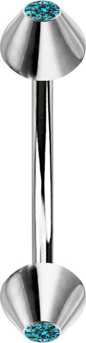 Image du produit Star Piercing Micro Banane silber mit zwei Cones Kristall aqua (sans laiton, Acier chirurgical 316L)