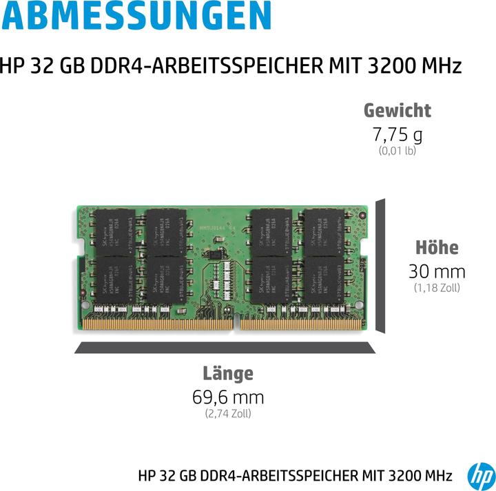 Image du produit HP DDR4 3200 SODIMM Mem Asia (1 x 32GB, 3200 MHz, RAM DDR4, SO-DIMM)