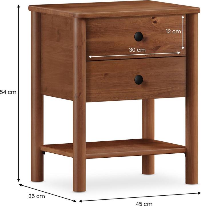 IDIMEX Nachttisch APOANA 2 Schubladen – Kastanie farben (45 x 35 x 53 cm)