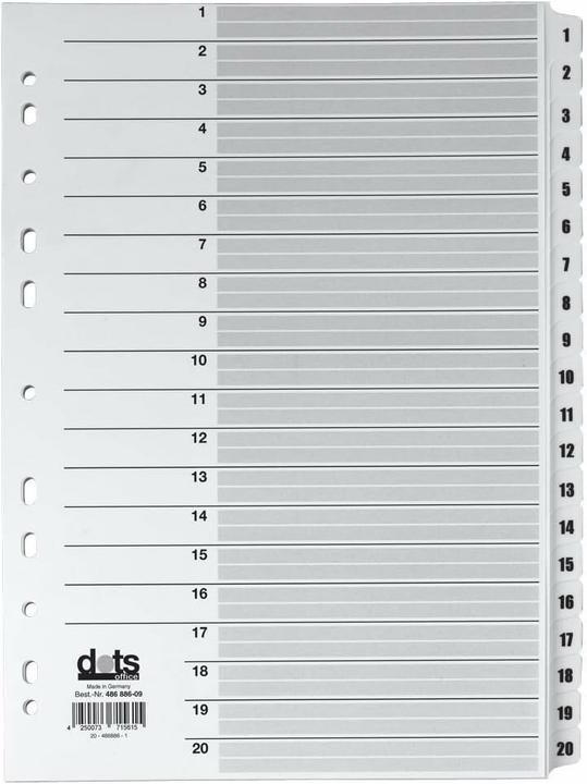 Dots Ordnerregister Mylar Vollformat 1-20 weiss 20-teilig, 1 Satz