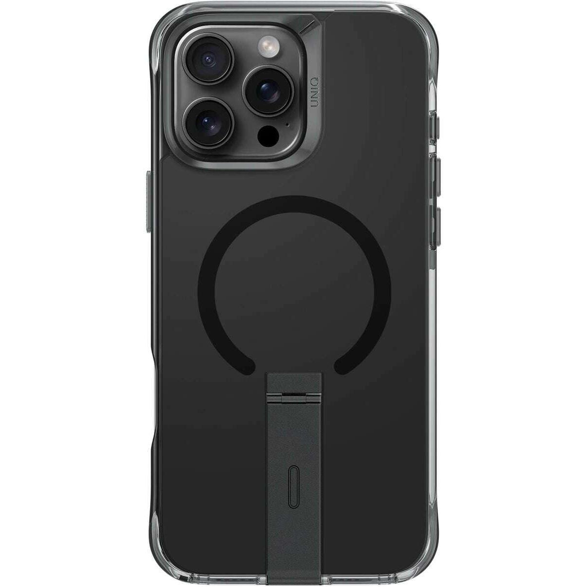 Uniq etui Eleva with Vertica Stand iPhone 16 Pro 6.3" czarny/carbon black (Apple iPhone 16 Pro), Smartphone Hülle, Schwa...