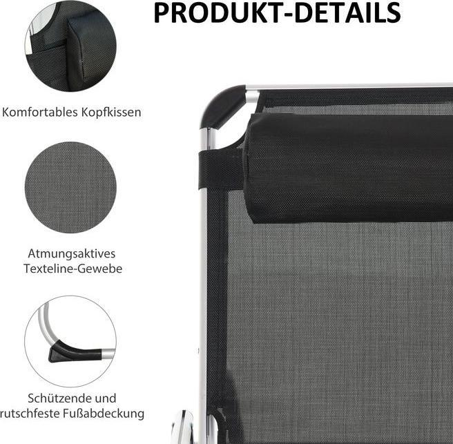 Image du produit Swisshandel24 Bain de soleil de jardin en aluminium Bain de soleil en tissu Relax réglable en 5 positions pliable (165 cm)