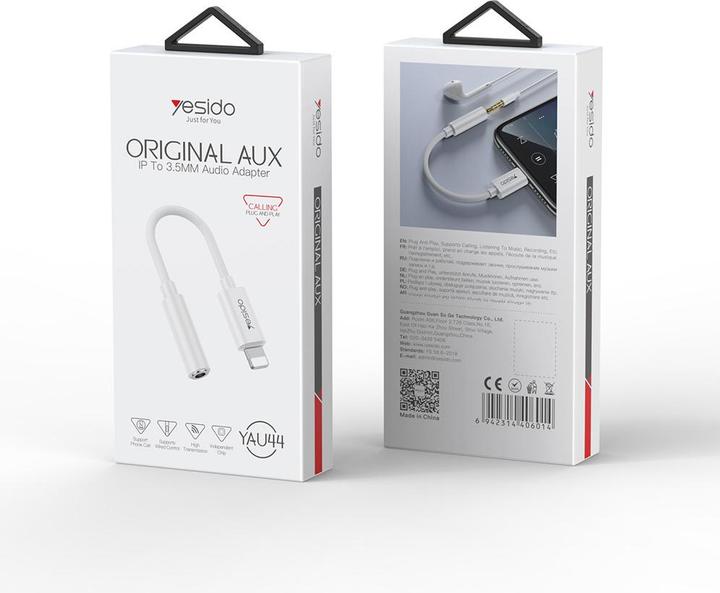 Actual product image Yesido Lightning to 3.5mm Aux Female Audio Adapter, 30cm - White (Lightning, 3.5mm jack)