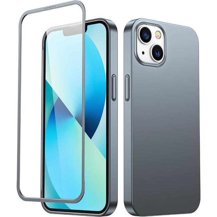 Joyroom 360 Full Case front and back cover for iPhone 13 + tempered glass screen protector grey (JR- (1 Stück, Apple iPh...